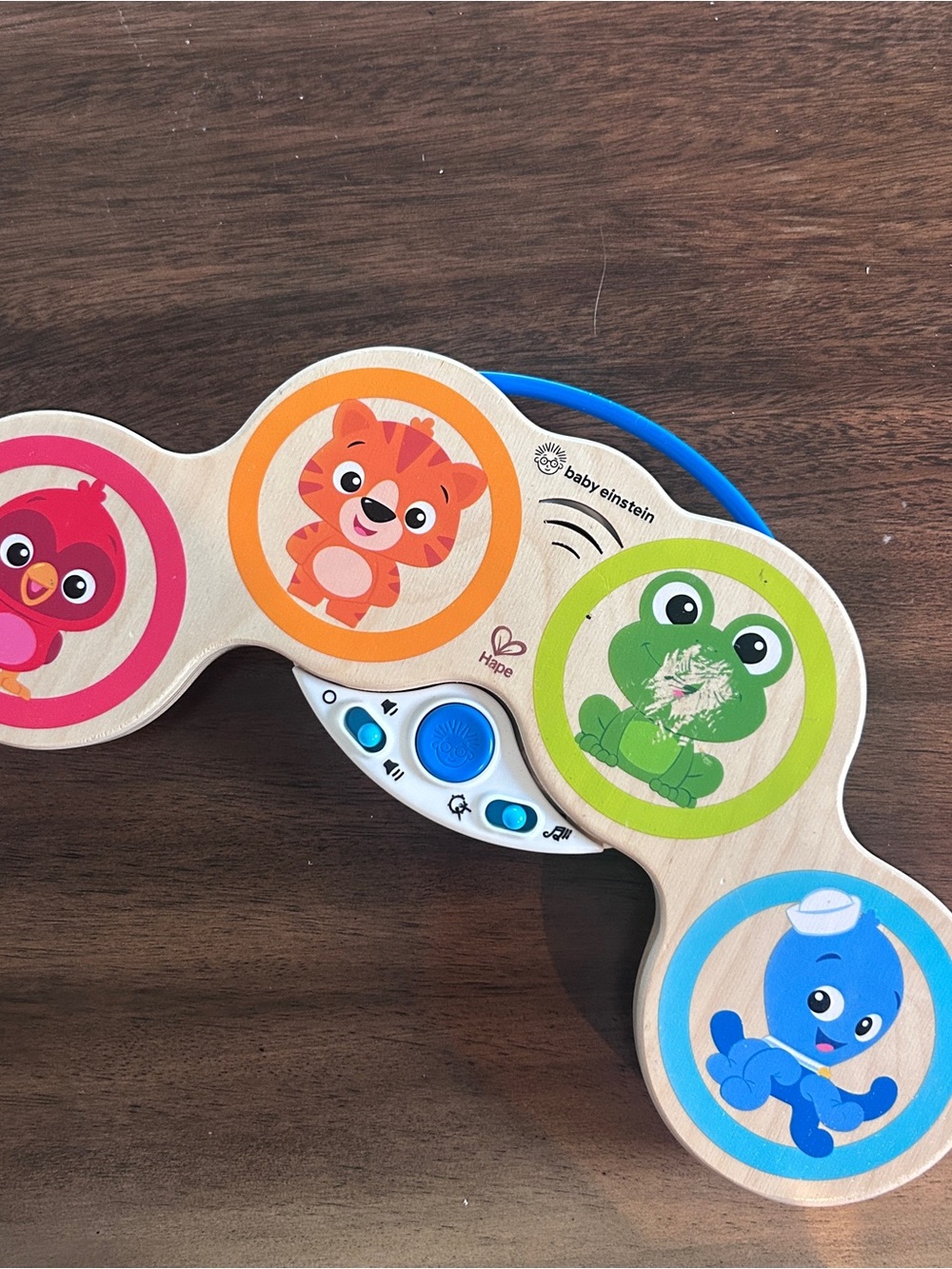 Baby Einstein Wooden Animal Drum Toy - Blue, Green, Orange, Pink